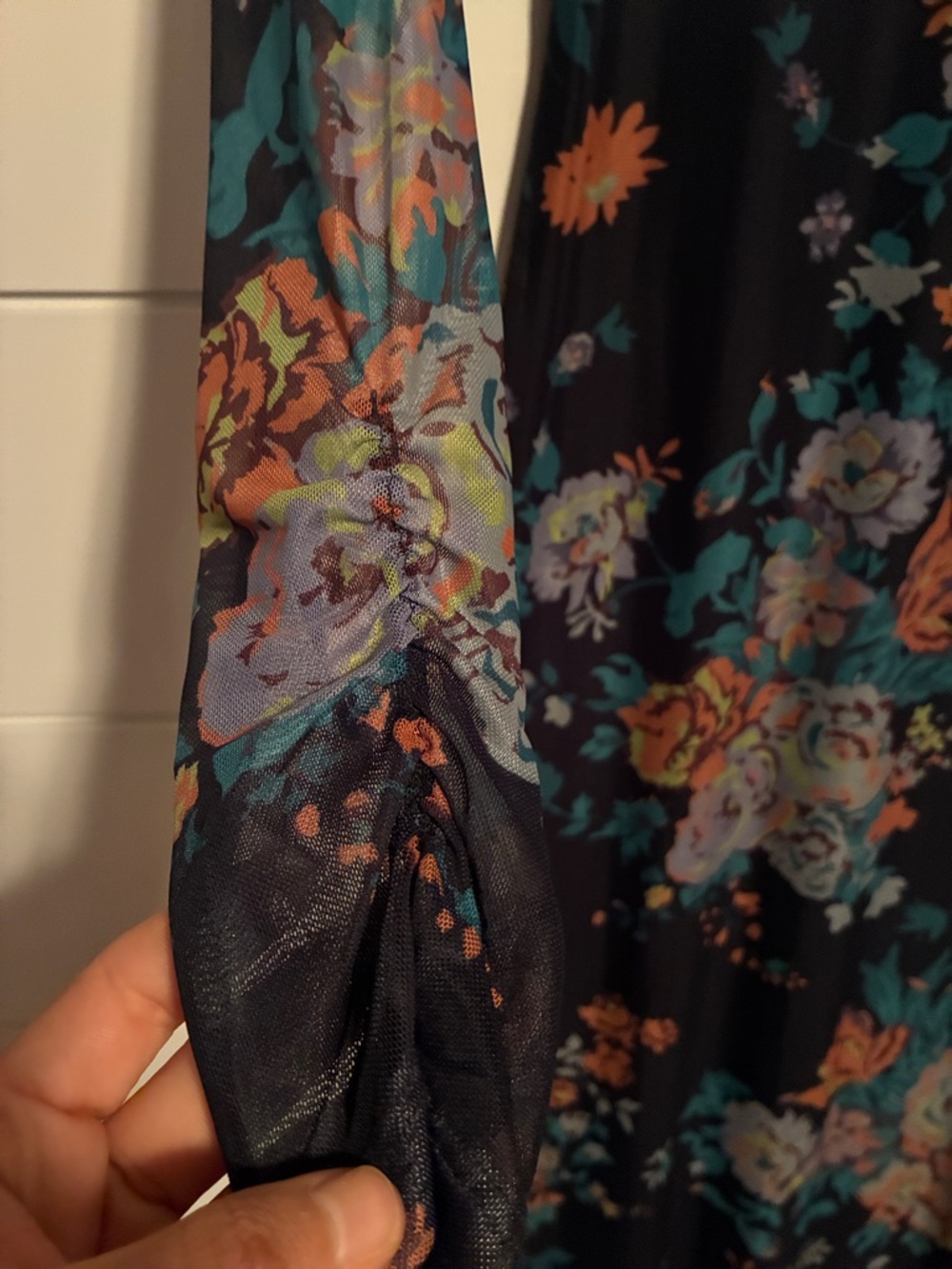 ANTHROPOLOGIE Stretchy Mesh Floral Mock-neck Bodycon Maxi Dress sz XS Cocktail - Picture 11 of 11